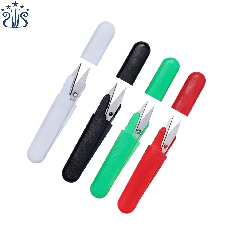 RTS Plastic Yarn Scissors Portable Scissors Safety Scissors Multipurpose U-Type Cutter Shear Protective Cover