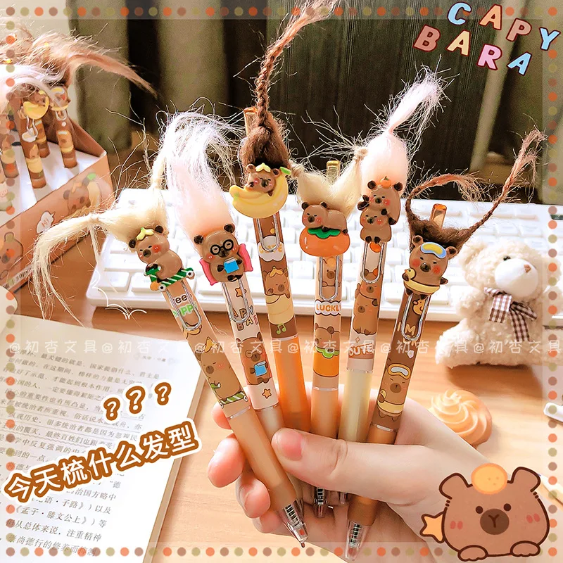 Creative Capybara Gel Pen Funny Black Ink Pen 0.5mm Writing Width Students Fun Explosive Hair Press Made Plastic Promotional Use