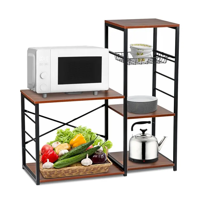 Wholesale Kitchen island&carts wooden storage shelf metal frame kitchen trolley easy assembly kitchen racks trolley with basket