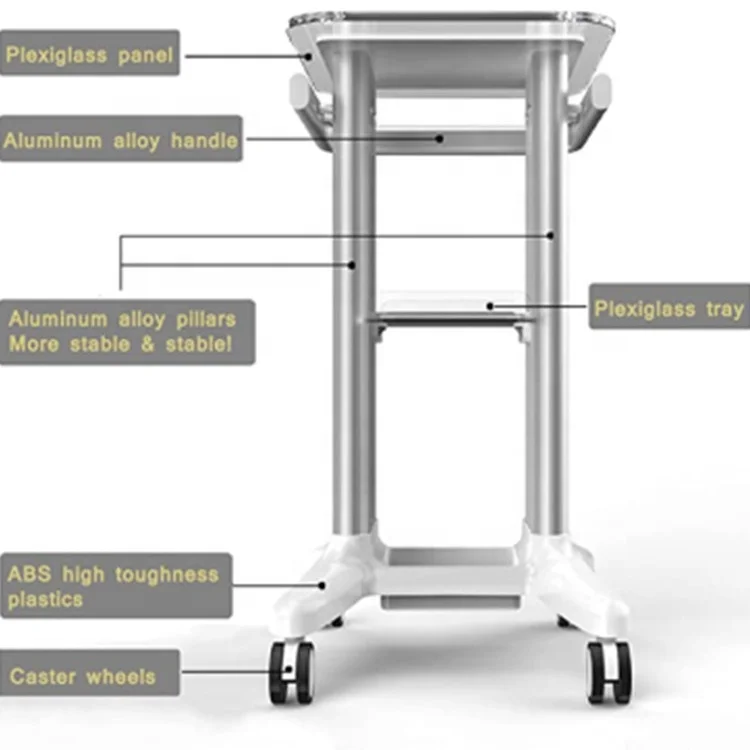 Transparent Clear Acrylic Pedestal Rolling Trolley Cart Equipment Stand Roller Trolley Cart Acrylic Utility Cart on Wheel