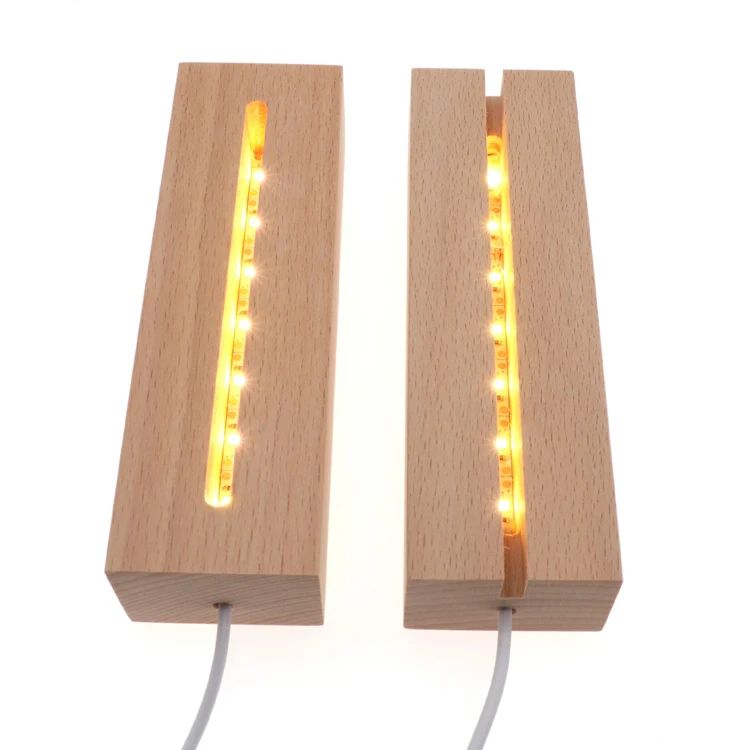 customized wooden led light base  base de lumiere led USB switch control rectangle wood lamp base for acrylic diy
