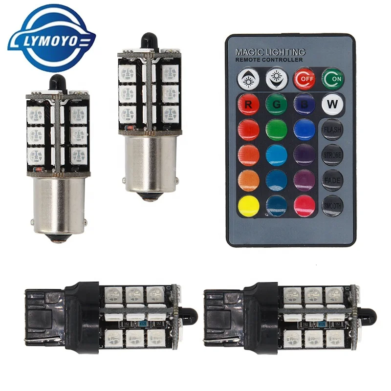 27SMD 5050LED Bulb Fog light Wireless Control Daytime Running DRL Lights Backup Lamp P21W 1156 BA15S 7440 t20 3156 T25  RGB