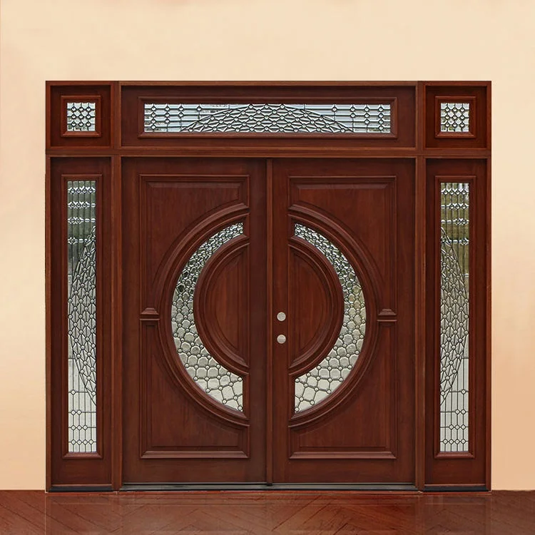High quality Original factory front door with sidelites exterior doors external wooden Modern glass Front wood doors