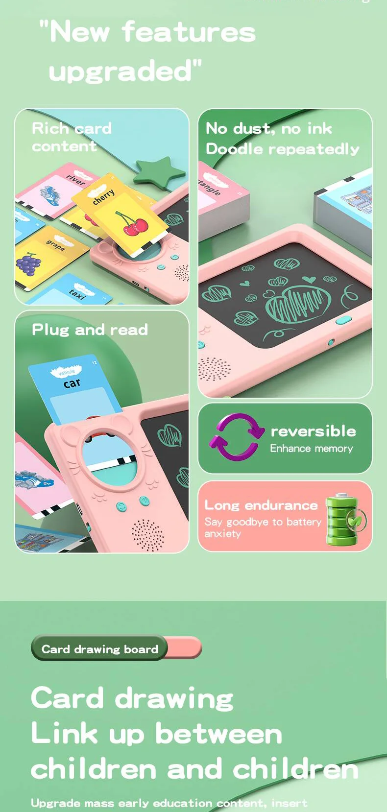 224 Sight Word Education Learning Machine Toy Montessori Drawing Board LCD Writing Tablet Baby Talking Flash Card with 112 Card