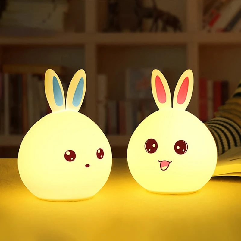 
Mood lamp with Touch Sensor Rabbit Night Light 7 color Battery Silicone Night Light for Baby 