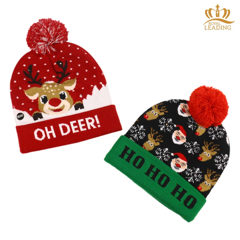 New Arrival Led Christmas Hat Light-Up Sweater Knitted Santa Cap Christmas Gift Kids Adult Xmas Christmas Hats With Leds Lights