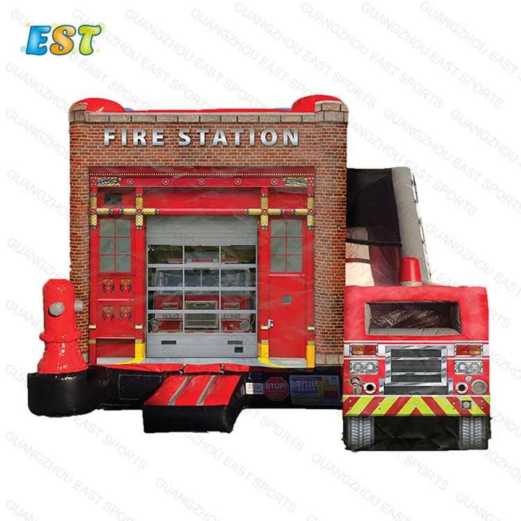 Commercial Kids Durable Bouncy House Dry wet Slide Inflatable Fire Truck Slide For Sale