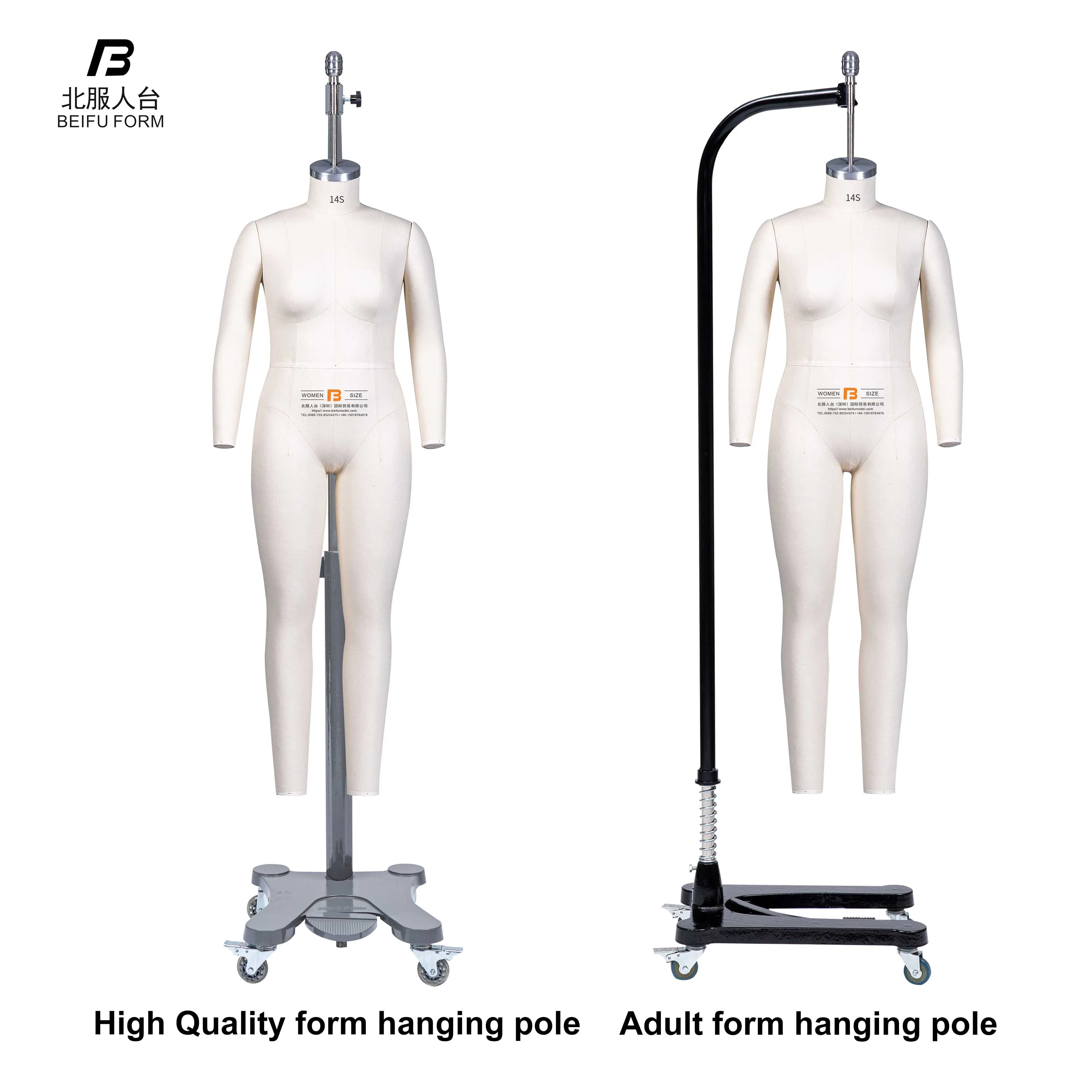 Beifuform full body with collapsible shoulder hot-selling female dummy US size 14S high quality hanging mannequin for tailoring