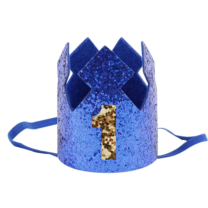 Blue Glitter Baby Birthday Crown Boy Girl 1st Birthday Party Crown Hat Headband Decoration