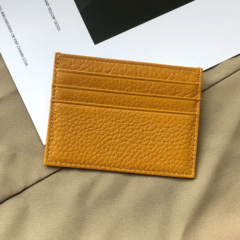 Vintage cowhide leather card holder with multiple simple wallet card slots