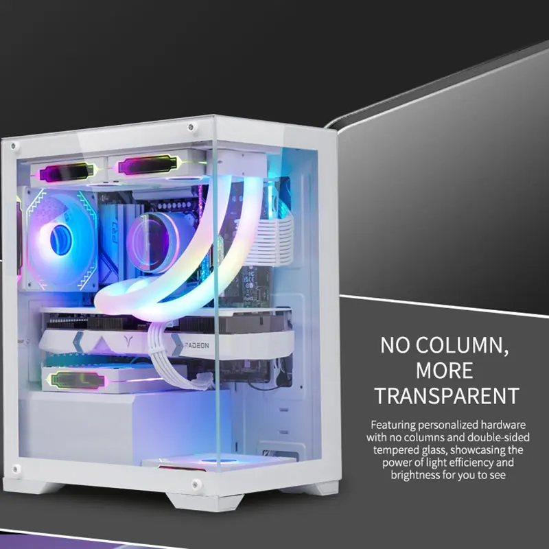 Good Quality Tempered Glass Panel Aluminum Computer Case PC Atx Cube Gaming Computer Case With RGB Cooling Fan