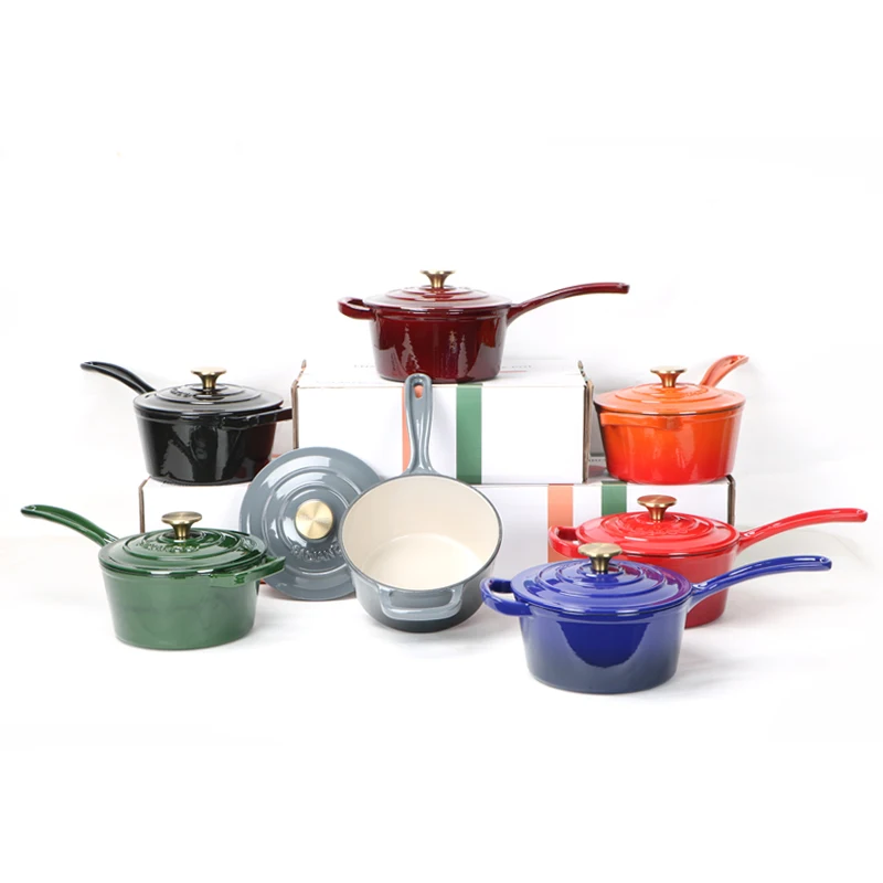 Induction Cooker Compatible Chinese Style Cast Iron Pot Set with Lid Portable Hot Pot Steel Milk Pot round Pattern for Soup Stew