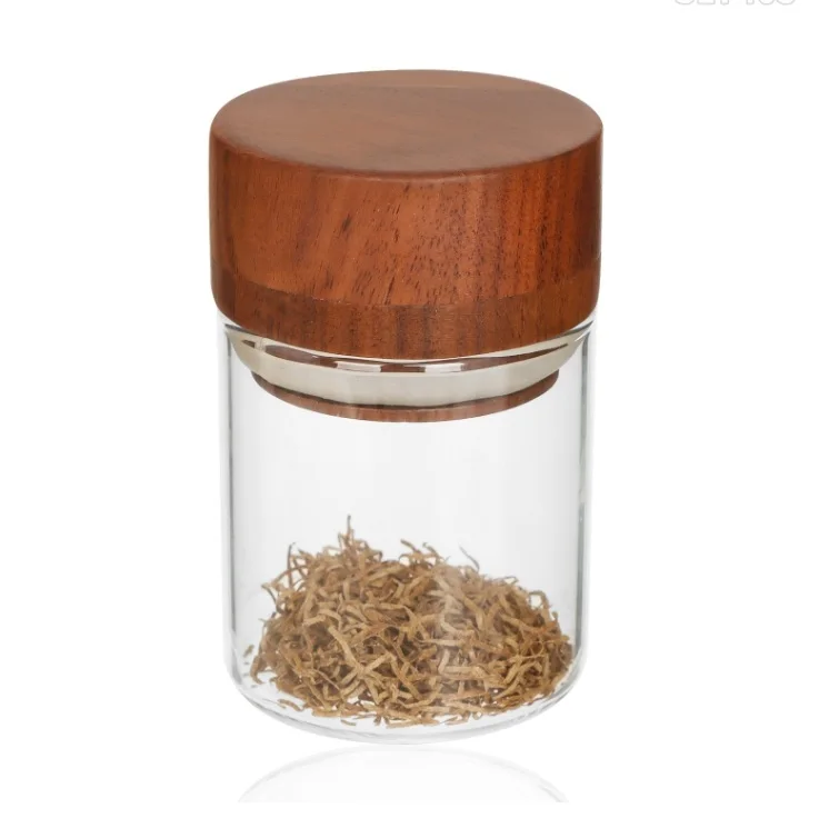Premium Walnut Wood Grinder with Glass Jar Wooden Herb Grinder for Smoking Accessories