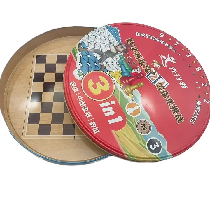 Custom tinplate chessboard Round tinplate storage box