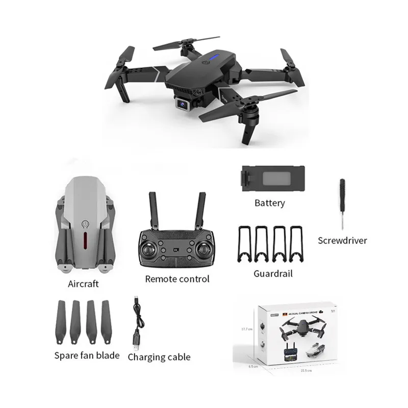 2023 Hot sale hand controlled E88 Cheapest drone 4k HD Dual Optical flow camera  Storage Bag Color Box dron 4k Beginner Drone
