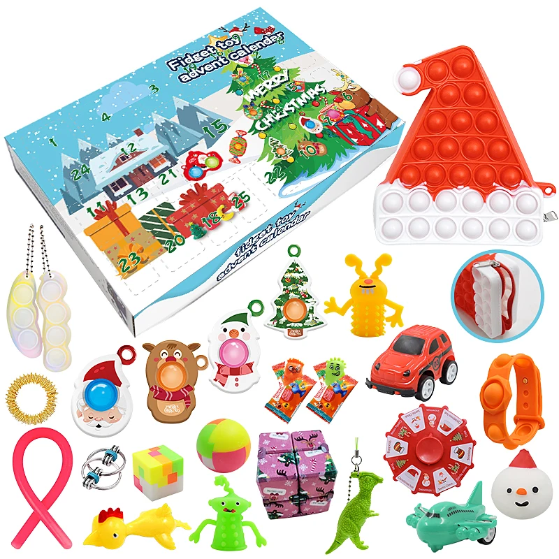 2022 Wholesale Amazon Hot Selling Custom Xmas Gift Blind Toys Set Christmas 24 Days Fidget Toy Advent Calendar for Kids