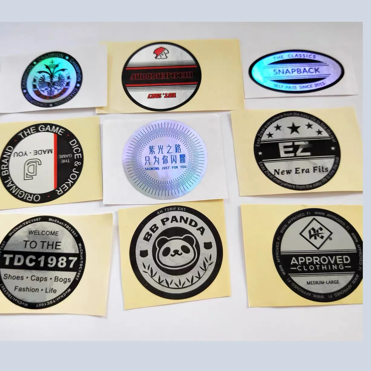 Custom Laser Hard Hat Stickers Metalli Silver Foil Hologram Sticker For Snapback Hat