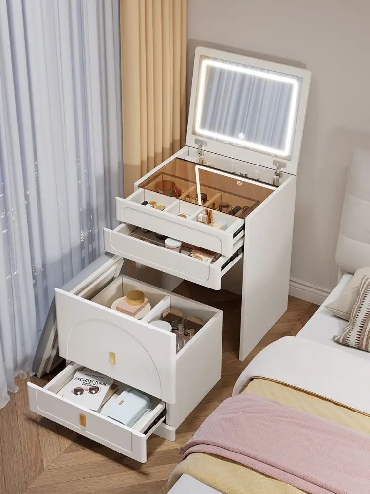 Custom White Dressing Table Designs With Mirror And Drawers And Stool Vanity Makeup Table Set Modern MDF Wooden Dressing Table