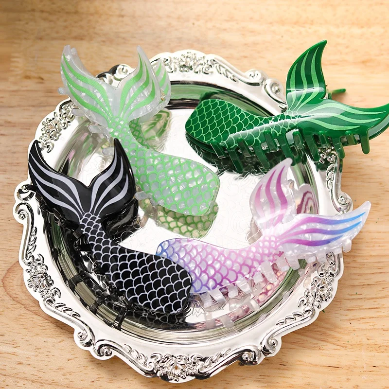 personalized summer acrylic simple design large hair clip fish tail hair claw clip for women luxury