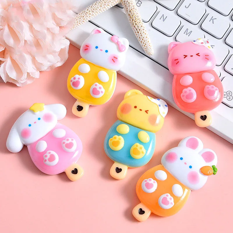HENGXIN Hot Selling DIY Ornaments Accessories 3D Mini Multicolor Animal Ice Cream Resin Charms For Slime Filler Handcrafts