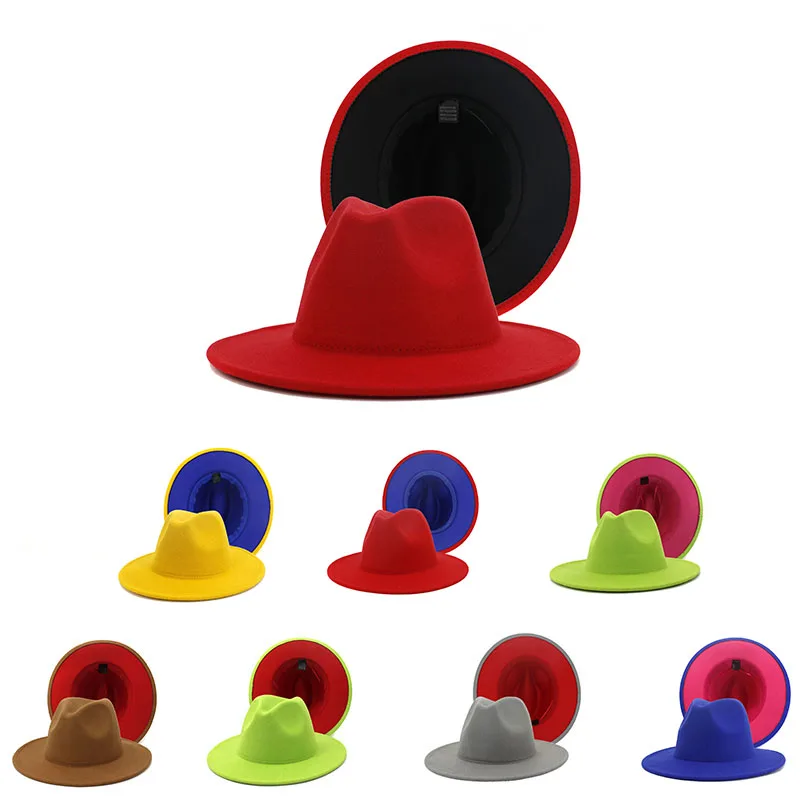 2020 лучшие продажи Шляпа С Широкими Полями Фетровая шляпка шерстяная 2 тон головные уборы для мужчин и женщин фетровая шляпа