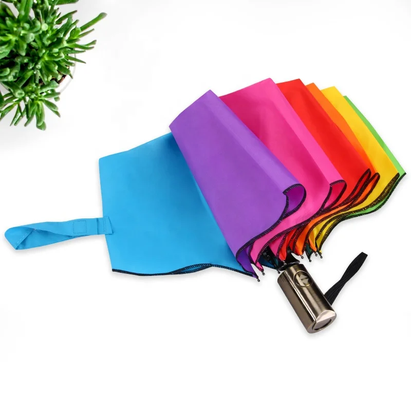 Colorful Rainbow Automatic Folding Umbrella Windproof Compact Travel umbrellas for women