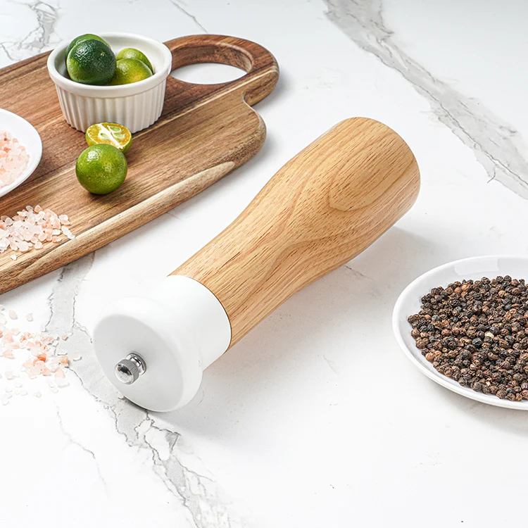 Kitchen Manual Seasoning Grinder Shaker Bottle Set Wooden Salt Pepper Mill with Ceramic Core Black White Spice Nuts PC Material