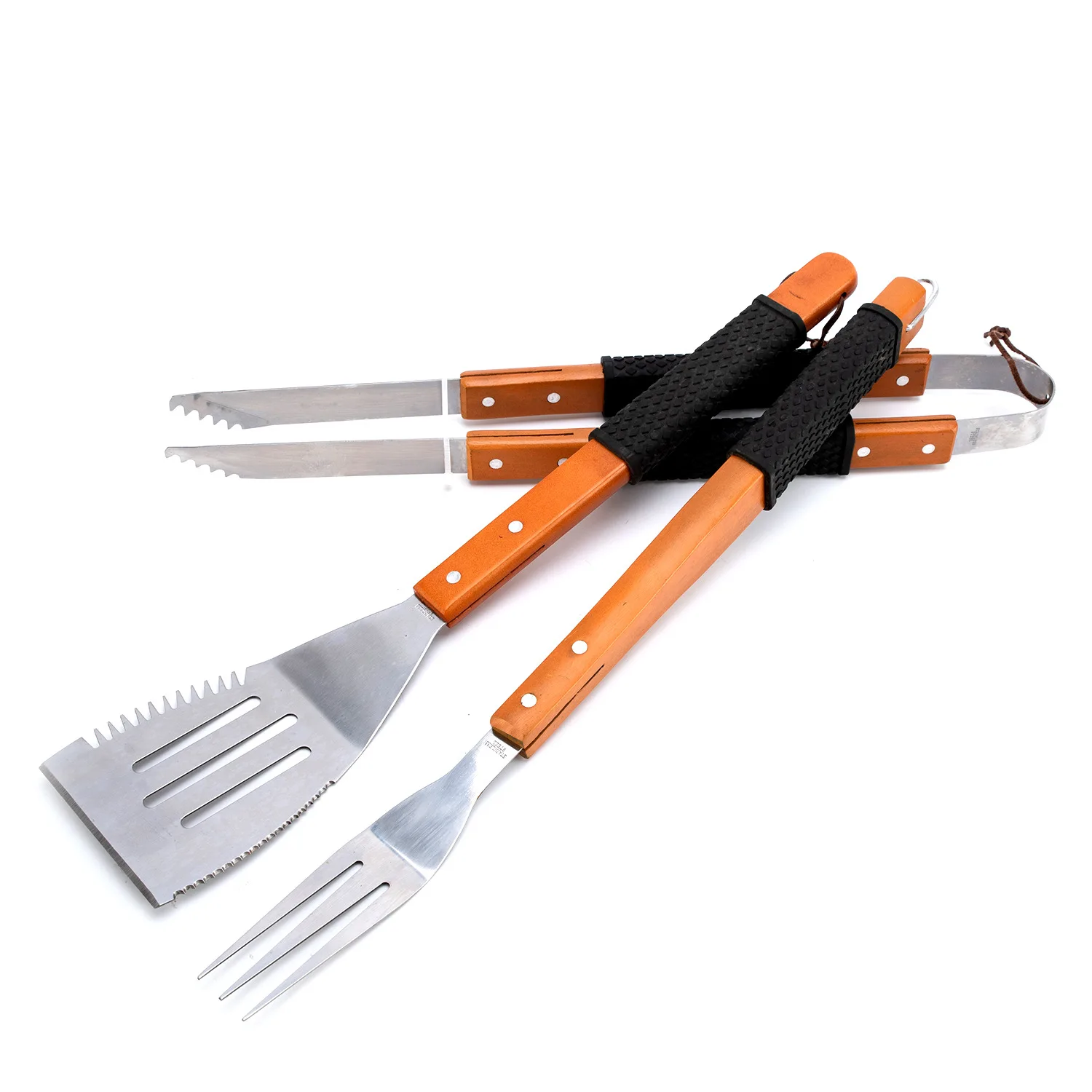 Wood handle non-stick spray paint,barbecue three-piece set,can print logo barbecue tool combination