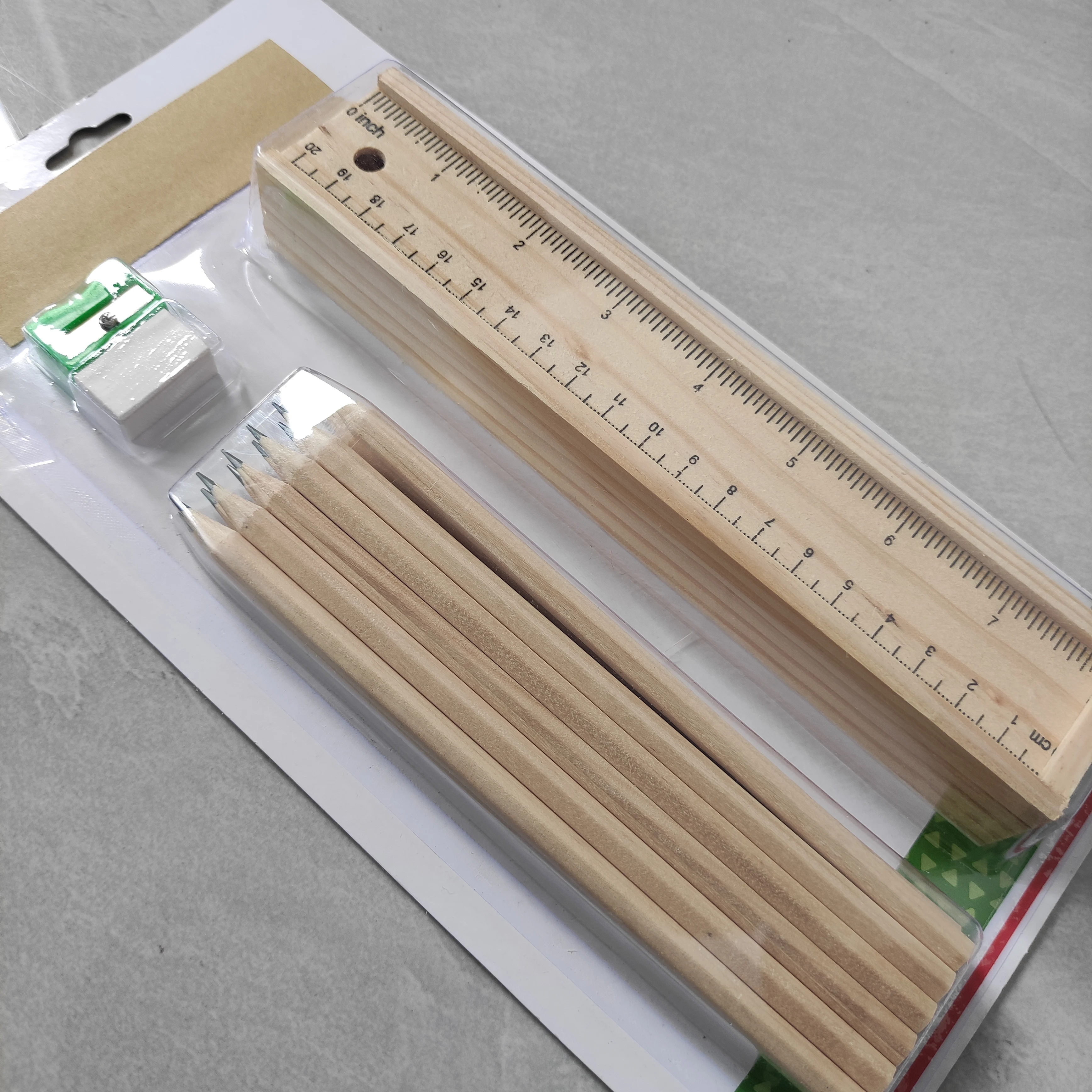 
eraser sharpener and ruler in wooden box nature color pencil set stationery set 