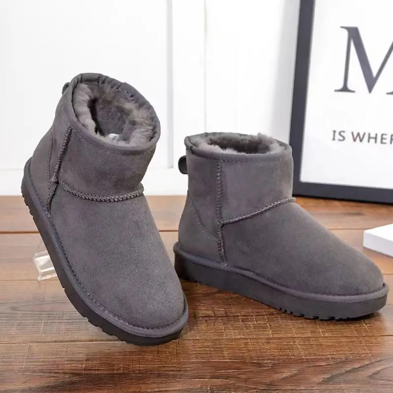 5848 Custom Real Sheep Fur Leather Button Ladies Tan Women Winter Sheepskin Snow Boots