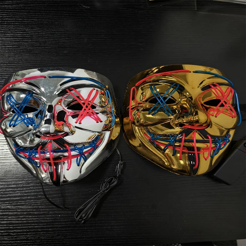 Halloween Latest Hotsale V-shaped EL luminous Mask Light Up Neon Glowing El Wire Purge Rave Led Party Halloween Mask