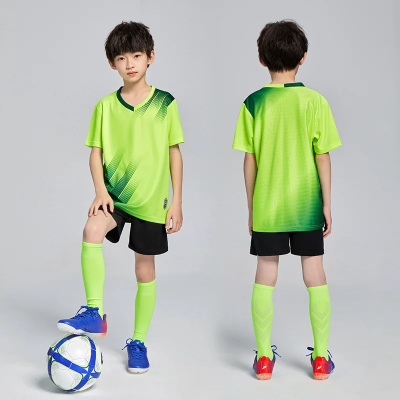 New Kids Football Uniforms Boys Girls Soccer Jerseys Sets Youth Short Sleeve Kit Shorts Children Soccer Shirt Suit Sportswear