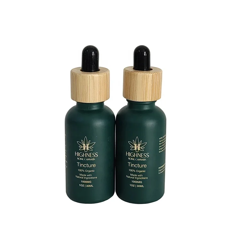 30ml 1oz dark green frosted glass dropper bottle hot stamping essential oil glass bottle with bamboo lid