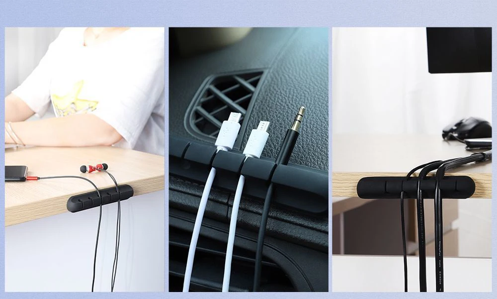 2025 Custom Logo USB Silicone Earphone Desk Organizer Adjustable Cable Clips Cord Management Case Bag Holder Cover Box