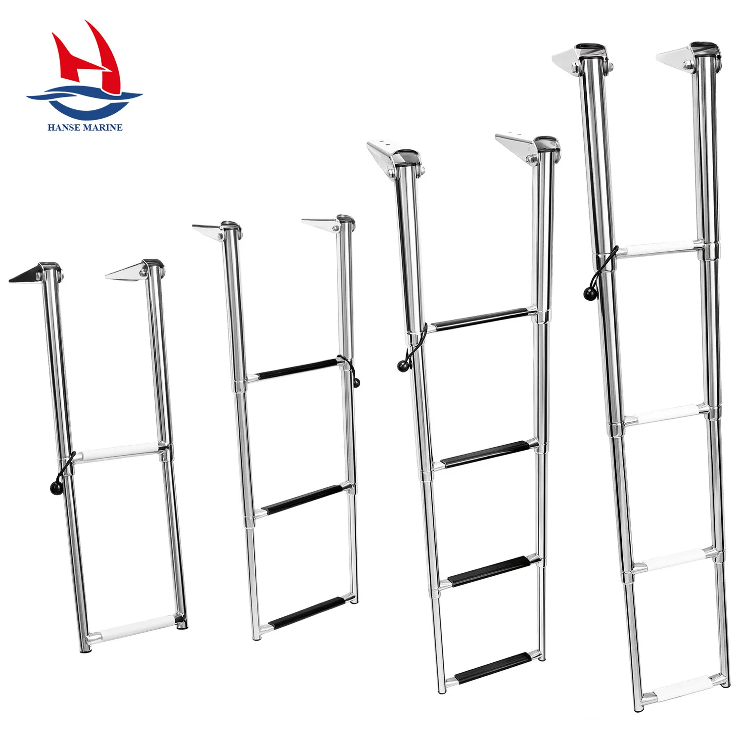 HANSE MARINE Stainless Steel 2-4 Steps Classic Telescopic Drop Ladder Boat Ladder with Plastic Steps Hardware for Boat Yacht