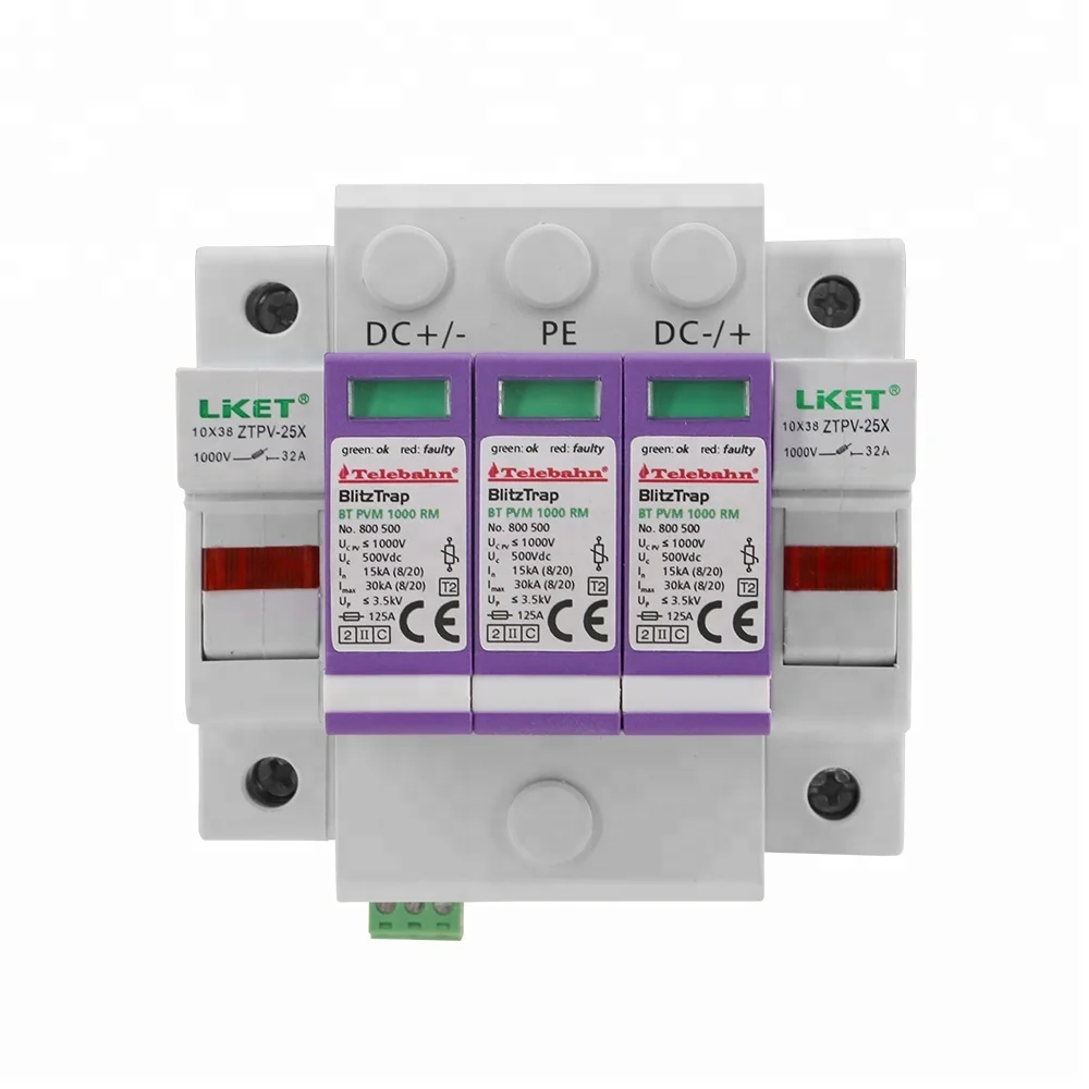 DC 1000 В напряжение стабилизатор напряжения солнечной системы молниеотводы 40 кА SPD 3 полюс Surge защитное устройство