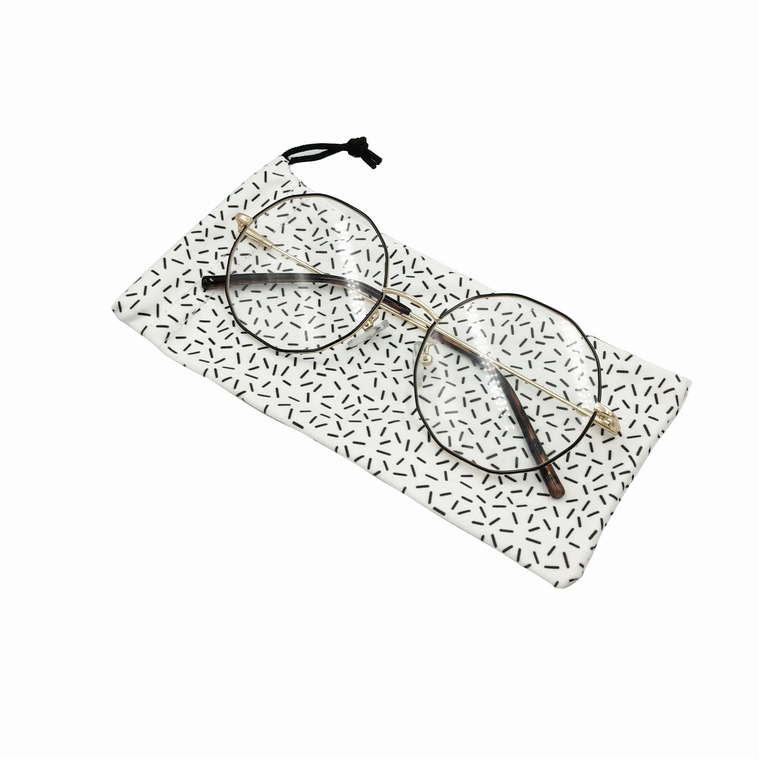 customized pattern microfiber pouch with single rope for eyeglasses or mobile phone