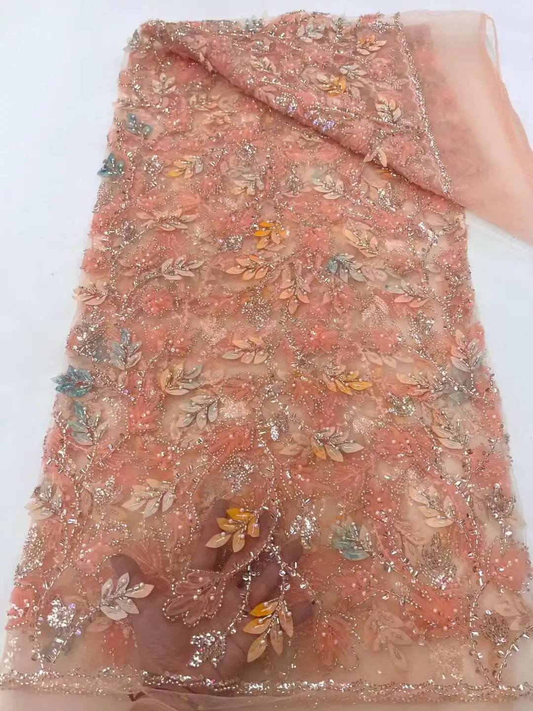 Dubai green sequin lace fabric