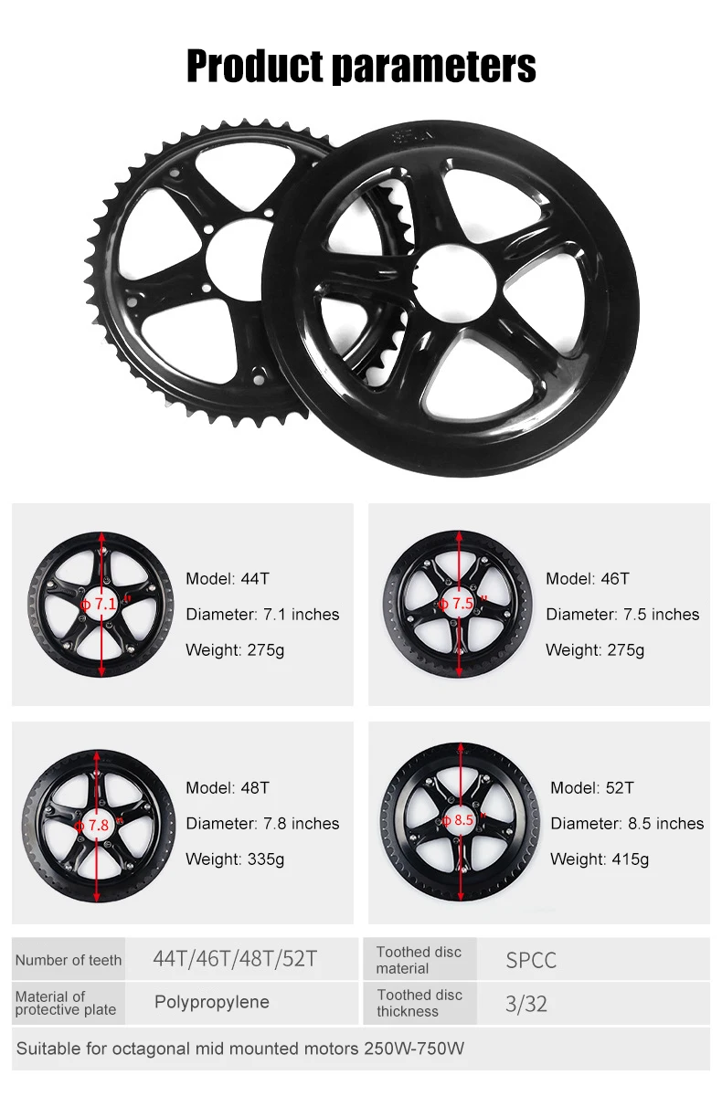Chain Wheel for Mid Drive Motor Sprocket Chainring Blade 44T 46T 48T 52T BBSHD Motor
