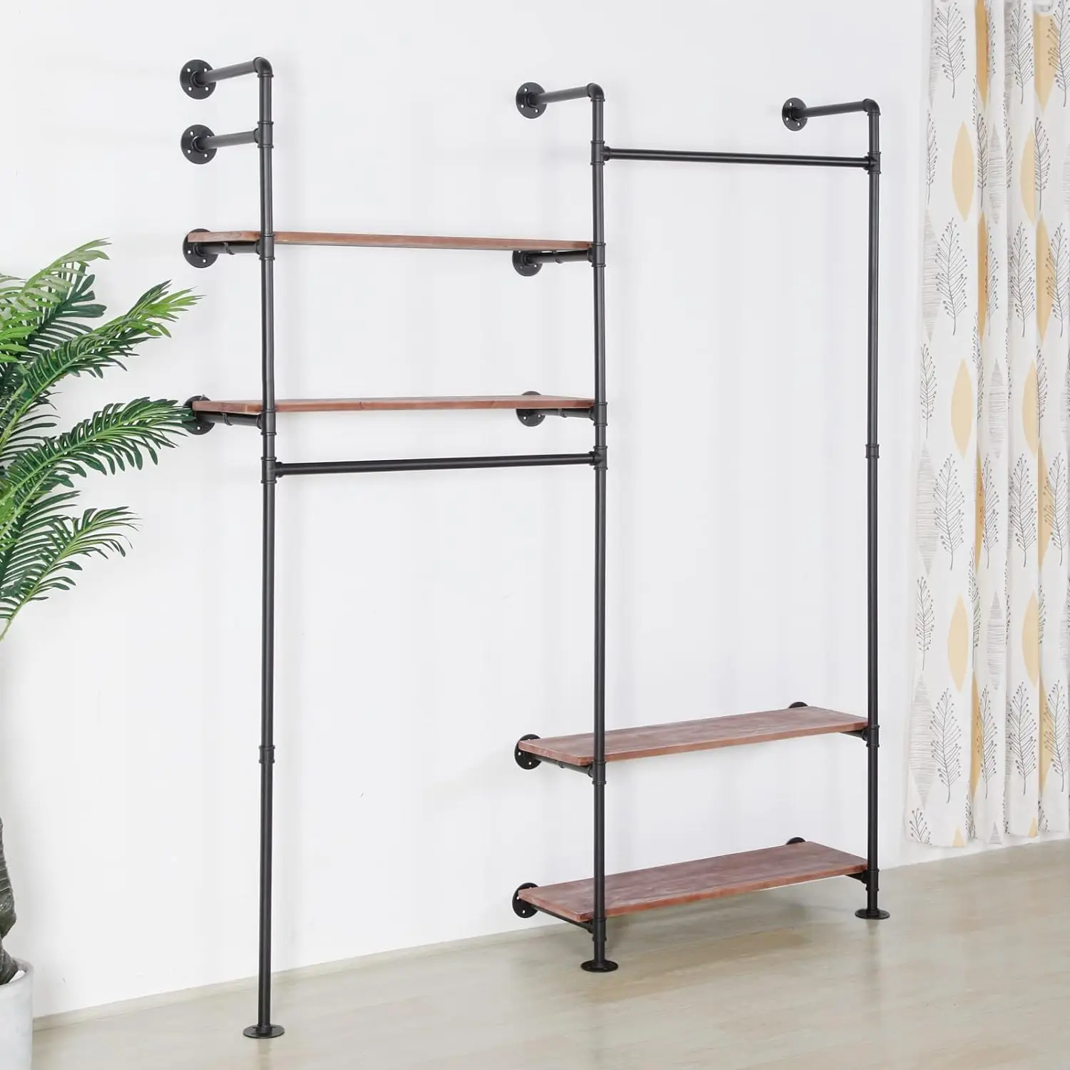 Industrial Pipe Double Hanging Rods Clothing Rack Garment Display on Wall for Clothes Retail