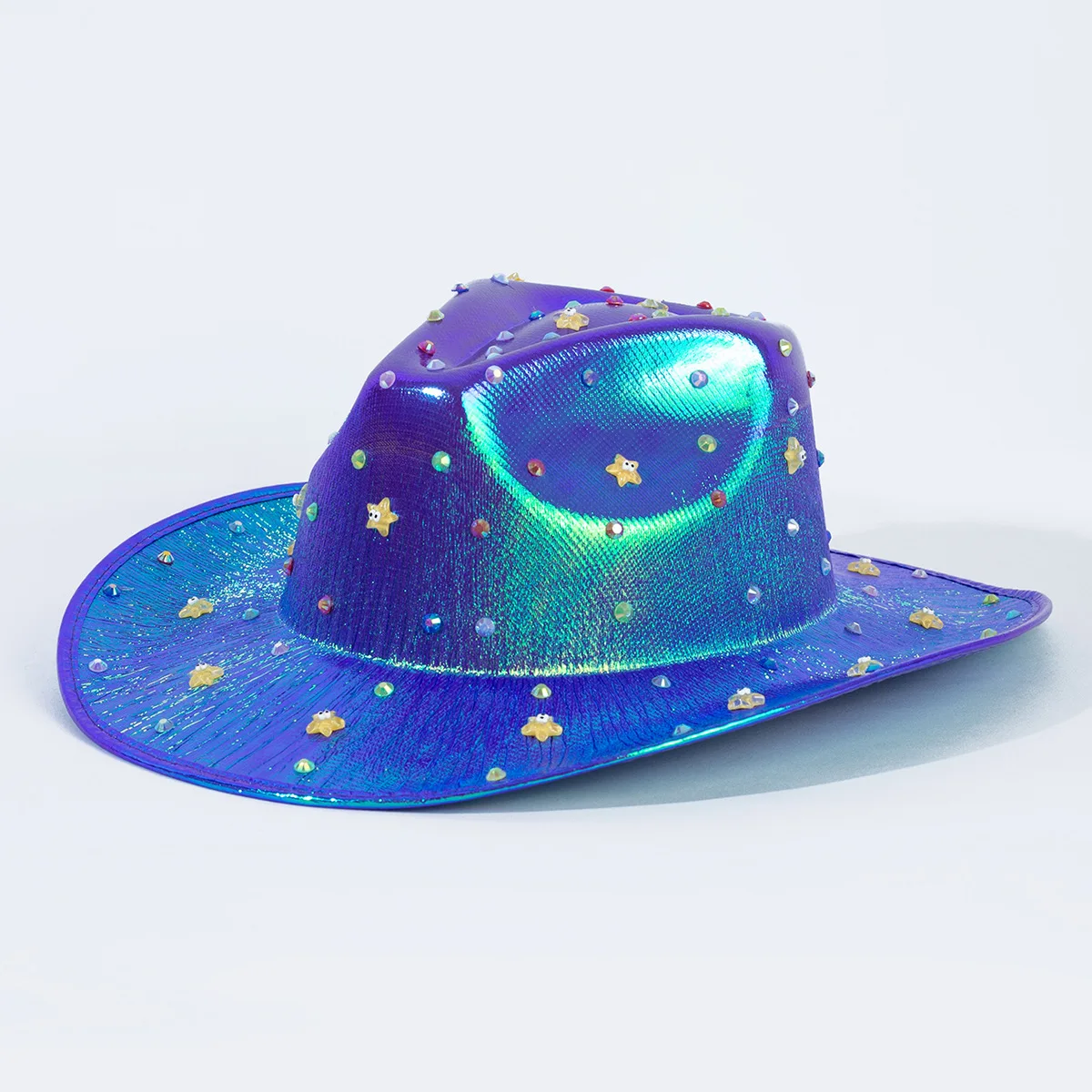 2024 New Style Fashionable Halloween Party Diamond Colorful Cowboy Western Jazz Hat Laser reflective Music Rave Magic Bucket Hat