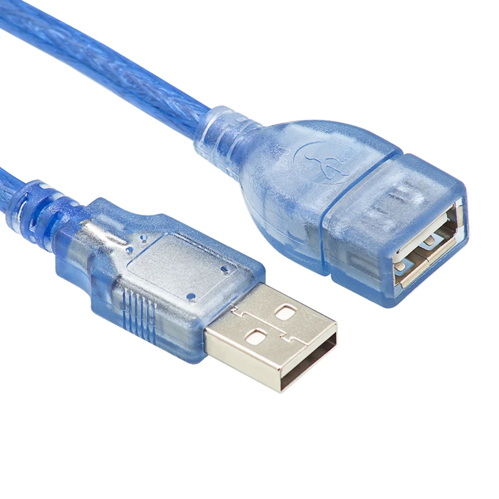 USB 2.0 Transparent blue cable  AM to AF extension cable for Radiator Webc am Car Mp3 Camera Hard Disk 1.5M 0.3M