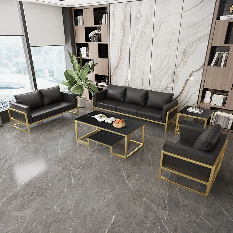 Office Executive Commercial Sofa Furniture New Modern Luxury High End Coffee Color Pu Leather Simple Set Style Packing Feature