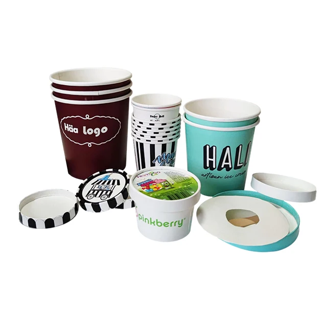 Eco-friendly paper Printed Ice Cream Cups With Lid 3 oz 4 oz 5 oz 8 oz 12 oz