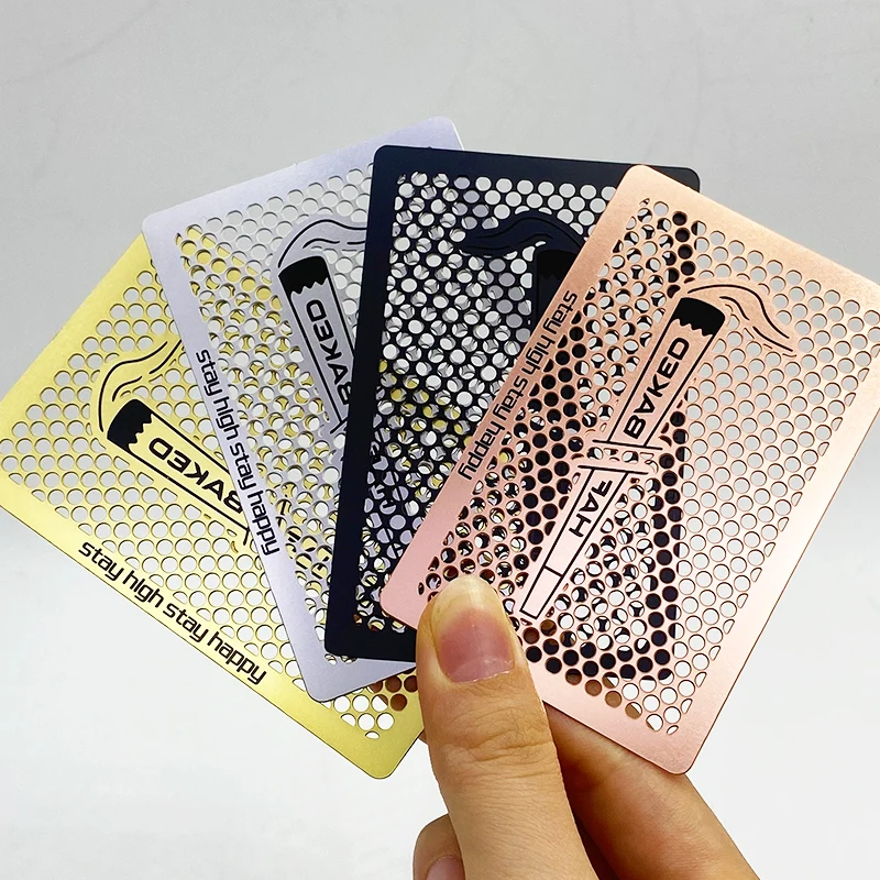 Custom stainless steel card herb grinder smoking weed tobacco hollow out crusher metal grinder business cards