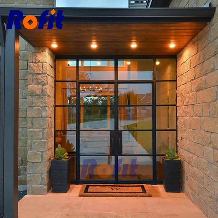 Factory custom rust-proof iron entrance single glass church door Double entrance wrought iron door villa