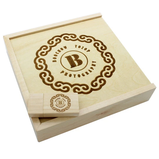 Decorative Wooden Photo Box Includes Glass Usb Flash Drive With Custom Logo