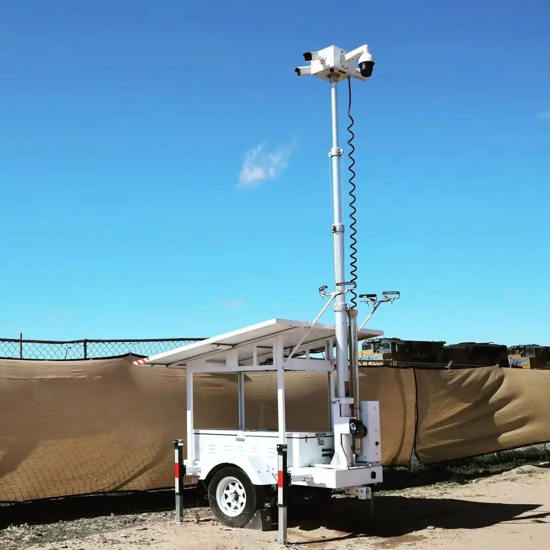Hot Seller Full autonomy Installation Free 2 Panels Mobile Solar Power Surveillance CCTV Trailer For Outdoor Security