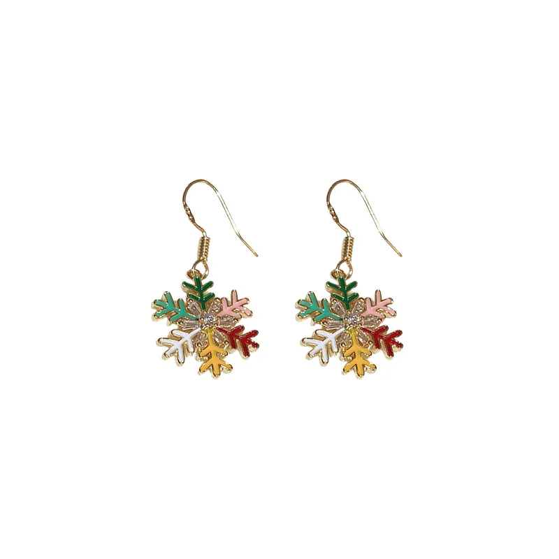 Real Gold Electroplated Zircon Snowflake Christmas Series Earrings High Ear Hook Internet Celebrity Earring with Same Kind