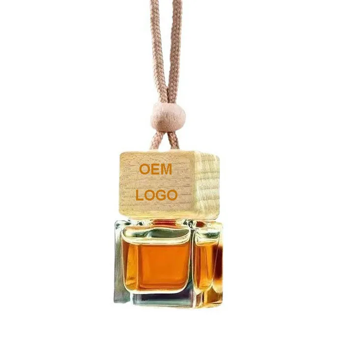 8ml Aroma Scent Auto Car Air Freshener Diffuser Essential Oil Hanging Pendant Fragrance Wood Lid Square Glass Bottle Perfume